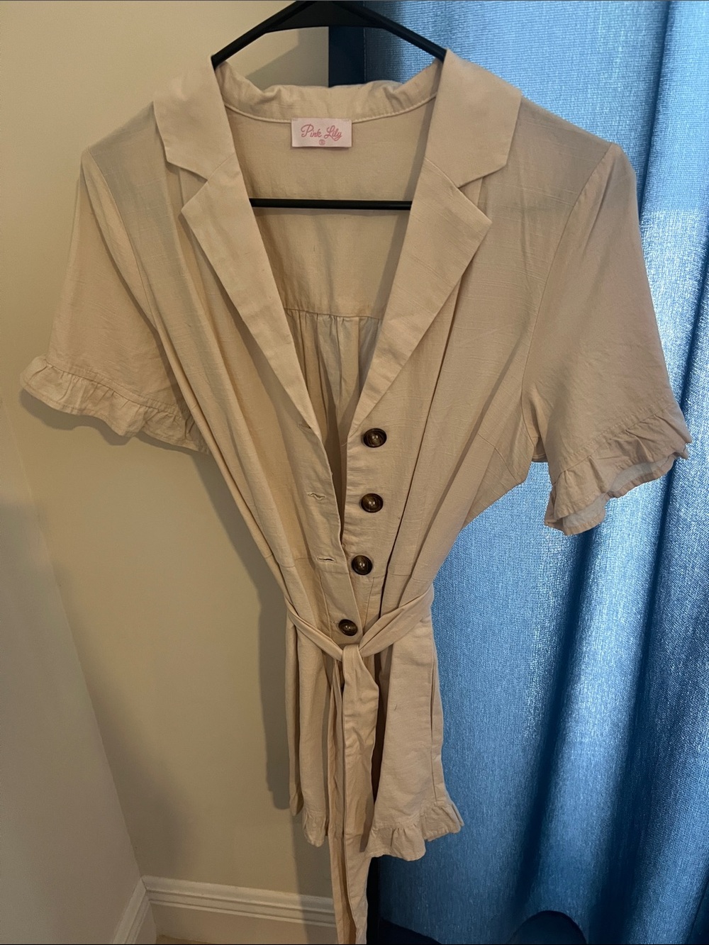 Cream Button-Front Tie-Waist Romper